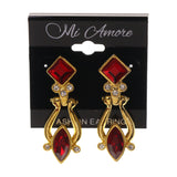 Gold-Tone & Red Colored Metal Drop-Dangle-Earrings With Crystal Accents #LQE2496