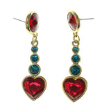 Gold-Tone & Red Colored Metal Drop-Dangle-Earrings With Crystal Accents #LQE2498