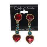 Gold-Tone & Red Colored Metal Drop-Dangle-Earrings With Crystal Accents #LQE2498
