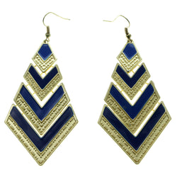 Gold-Tone & Blue Colored Metal Dangle-Earrings LQE249