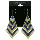 Gold-Tone & Blue Colored Metal Dangle-Earrings LQE249