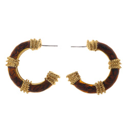 Brown & Gold-Tone Colored Metal Dangle-Earrings #LQE2500