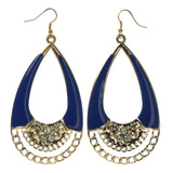 Gold-Tone & Blue Colored Metal Dangle-Earrings With Crystal Accents #LQE2501