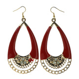 Gold-Tone & Red Colored Metal Dangle-Earrings With Crystal Accents #LQE2502