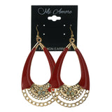 Gold-Tone & Red Colored Metal Dangle-Earrings With Crystal Accents #LQE2502