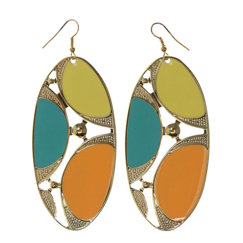 Gold-Tone & Multi Colored Metal Dangle-Earrings #LQE2511