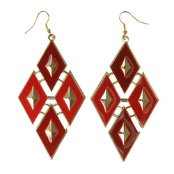 Red & Gold-Tone Colored Metal Dangle-Earrings #LQE2513