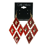 Red & Gold-Tone Colored Metal Dangle-Earrings #LQE2513