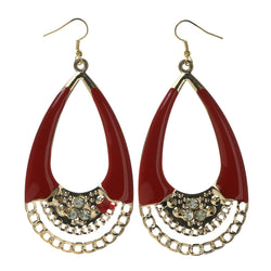 Red & Gold-Tone Colored Metal Dangle-Earrings With Crystal Accents #LQE2515