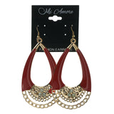 Red & Gold-Tone Colored Metal Dangle-Earrings With Crystal Accents #LQE2515