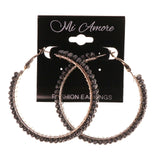 Silver-Tone & Black Colored Metal Hoop-Earrings With Bead Accents #LQE2529