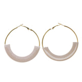 Gold-Tone & White Colored Metal Hoop-Earrings #LQE2531
