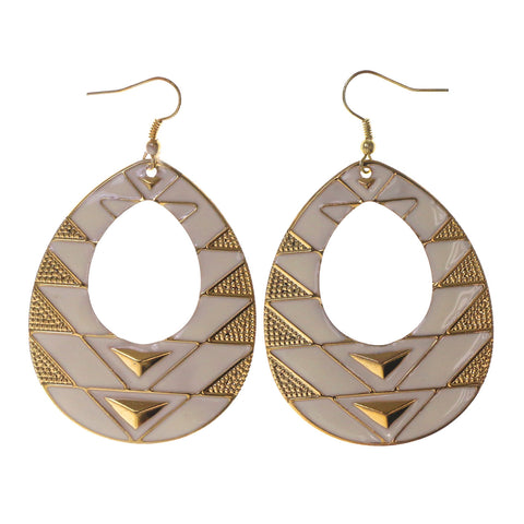 Gold-Tone & White Colored Metal Dangle-Earrings #LQE2532