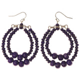 Purple & Silver-Tone Colored Wooden Dangle-Earrings With Bead Accents #LQE2534