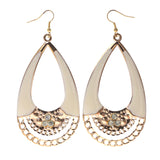 Gold-Tone & White Colored Metal Dangle-Earrings With Crystal Accents #LQE2542