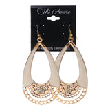 Gold-Tone & White Colored Metal Dangle-Earrings With Crystal Accents #LQE2542