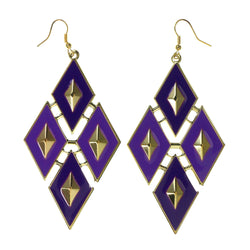 Purple & Gold-Tone Colored Metal Dangle-Earrings #LQE2548