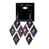 Purple & Gold-Tone Colored Metal Dangle-Earrings #LQE2548