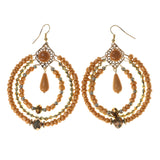 Peach & Gold-Tone Colored Acrylic Dangle-Earrings With Bead Accents #LQE2558