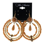 Peach & Gold-Tone Colored Acrylic Dangle-Earrings With Bead Accents #LQE2558