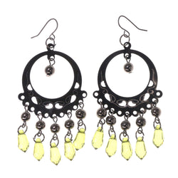 Black & Green Colored Metal Dangle-Earrings With Bead Accents #LQE2559