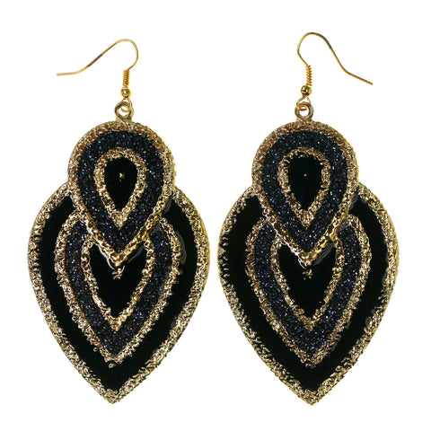 Black & Gold-Tone Colored Metal Dangle-Earrings #LQE2561
