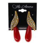 Red & Gold-Tone Colored Metal Drop-Dangle-Earrings With Crystal Accents #LQE2562