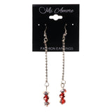 Silver-Tone & Red Colored Metal Dangle-Earrings With Rhinstone Accents #LQE2577