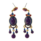 Purple & Multi Colored Metal Drop-Dangle-Earrings With Crystal Accents #LQE2580