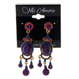 Purple & Multi Colored Metal Drop-Dangle-Earrings With Crystal Accents #LQE2580