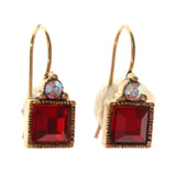 Red & Gold-Tone Colored Metal Dangle-Earrings With Crystal Accents #LQE2586