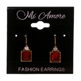 Red & Gold-Tone Colored Metal Dangle-Earrings With Crystal Accents #LQE2586