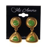Gold-Tone & Green Colored Metal Drop-Dangle-Earrings #LQE2592