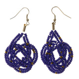 Blue & Silver-Tone Colored Metal Dangle-Earrings With Bead Accents #LQE2604