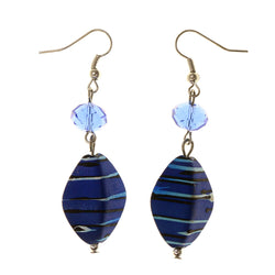 Blue & Silver-Tone Colored Acrylic Dangle-Earrings With Bead Accents #LQE2606