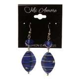 Blue & Silver-Tone Colored Acrylic Dangle-Earrings With Bead Accents #LQE2606