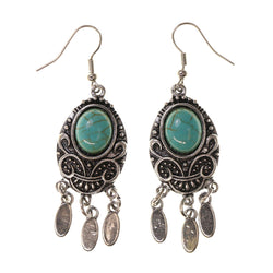 Silver-Tone & Blue Colored Metal Dangle-Earrings With Stone Accents #LQE2607