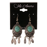 Silver-Tone & Blue Colored Metal Dangle-Earrings With Stone Accents #LQE2607