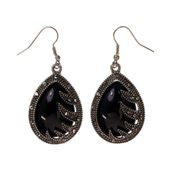 Black & Silver-Tone Colored Metal Dangle-Earrings With Crystal Accents #LQE2608