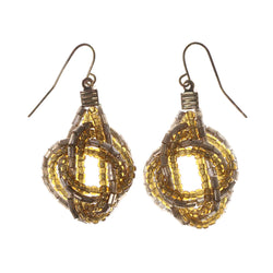 Brown & Gold-Tone Colored Acrylic Dangle-Earrings With Bead Accents #LQE2610