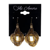 Brown & Gold-Tone Colored Acrylic Dangle-Earrings With Bead Accents #LQE2610