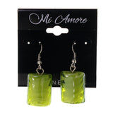 Green & Silver-Tone Colored Metal Dangle-Earrings With Bead Accents #LQE2615