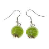 Green & Silver-Tone Colored Metal Dangle-Earrings With Bead Accents #LQE2617