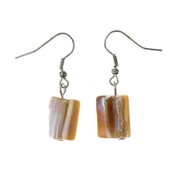 White & Brown Colored Metal Dangle-Earrings With Stone Accents #LQE2618