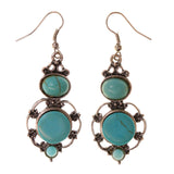 Blue & Silver-Tone Colored Metal Dangle-Earrings With Stone Accents #LQE2621