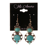 Blue & Silver-Tone Colored Metal Dangle-Earrings With Stone Accents #LQE2621