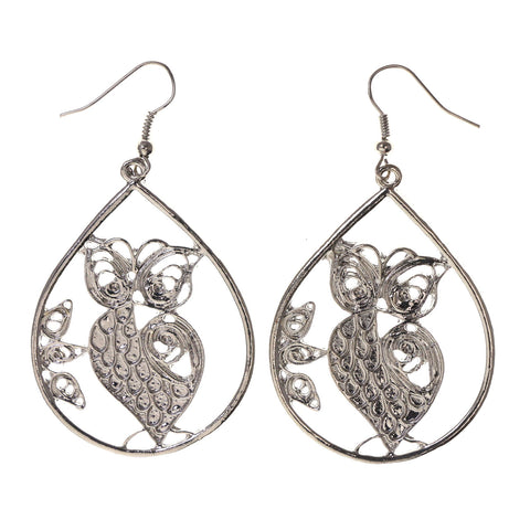 Owl Dangle-Earrings Silver-Tone Color #LQE2622