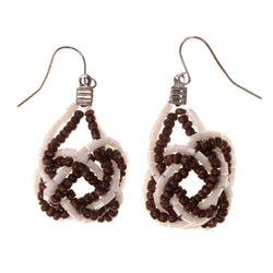 Brown & White Colored Acrylic Dangle-Earrings With Bead Accents #LQE2624