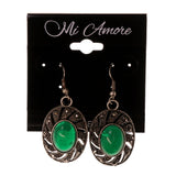 Green & Silver-Tone Colored Metal Dangle-Earrings With Bead Accents #LQE2625