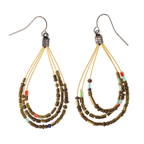 Gold-Tone & Multi Colored Acrylic Dangle-Earrings With Bead Accents #LQE2626